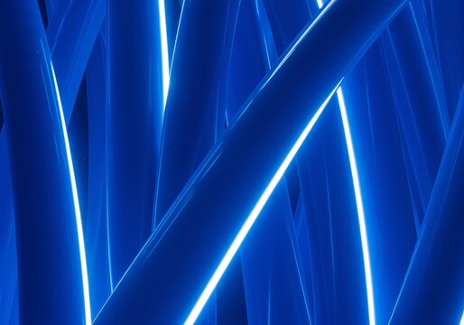 Abstract Blue Glowing Fiber Optics Modern Technology Background, Light Lines.