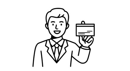 Man holding a business card showing his profession