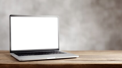 Fototapeta premium Laptop computer with empty screen on wooden desk.