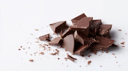 Fototapeta premium Isolated fragments of tasty milk chocolate against a pristine white backdrop.