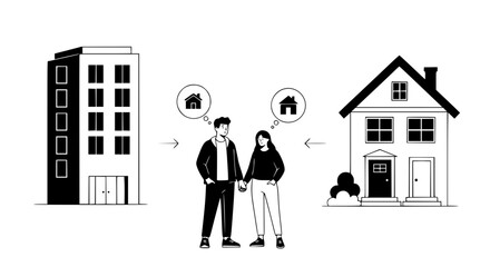 Couple Deciding Between Apartment Living and Single Family Home Ownership