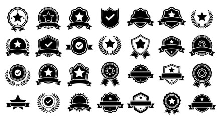 Collection of Decorative Award Badges and Labels for Recognition and Achievement