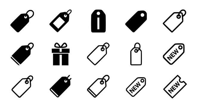 Set of Black and White Sale Price Tags and Gift Box Icons