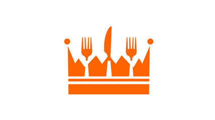 Orange crown logo with knife and forks, symbolizing premium food service, gourmet dining, restaurant, and culinary excellence.