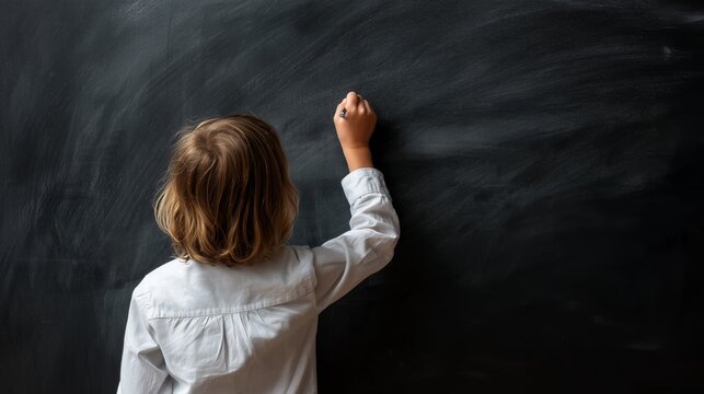 Child writing on a blackboard, symbolizing learning and school education