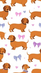 Dachshund pattern with bows and hearts
