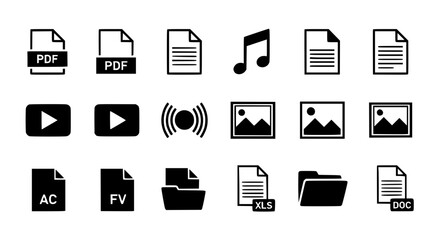 Common Document Multimedia and Folder Icons for Software and Web Applications