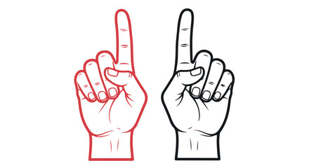 Obraz premium Two hands pointing up, one red outline and one black outline isolated on transparent background