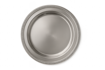 Empty silver metal plate with beaded rim