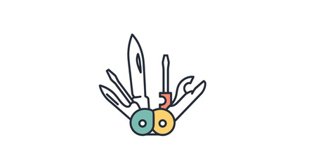 Detailed Illustrated Multi-Tool with Various Functional Components.