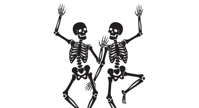Two dancing skeletons isolated on transparent background