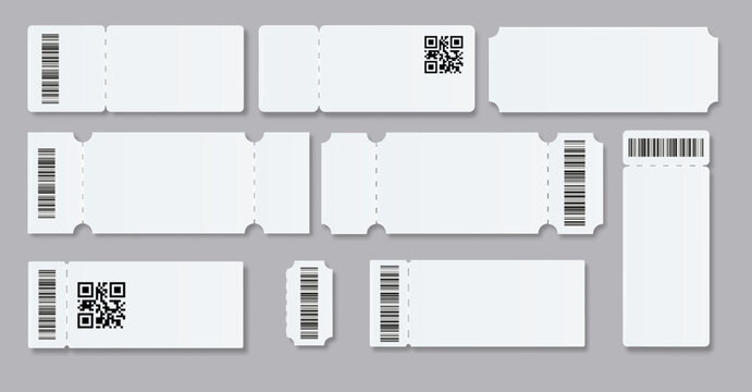 Ticket Empty template. Concert movie theater boarding blank white tickets lottery coupons . Vector