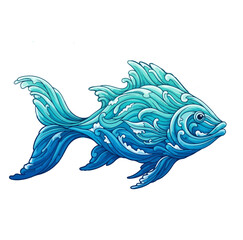 fish vector illustration , Stylized Fish Made of Ocean Waves | Abstract Sea Flow Vector Design | Aqua Blue Gradient Calm Aesthetic T-Shirt Print