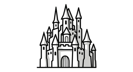 Naklejka premium Hand-drawn doodle of a medieval fantasy castle with high towers and a large gate.