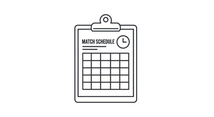 Simple Black and White Match Schedule Clipboard Icon.