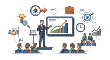 Business Presentation: CEO Delivering a Financial Report to Audience.