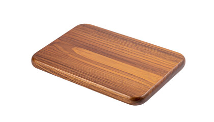 A rectangular, wooden cutting board isolated against a black background. Edges are rounded