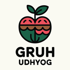 Creative apple logo design with text gruh udhyog for food and beverage business