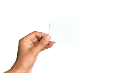 Hand holding two blank cards against black backdrop, with visible skin and card edges