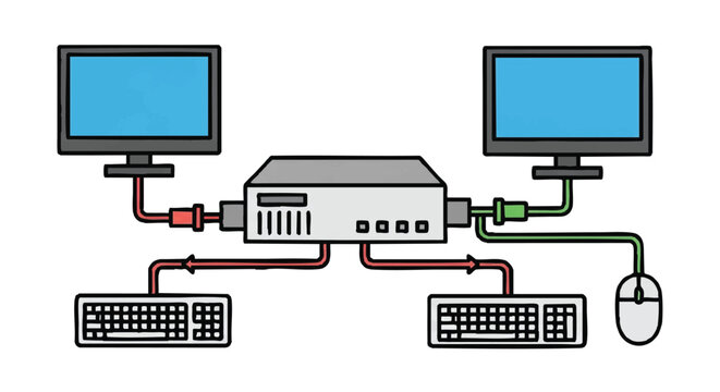 Dual monitor kvm switch outline icon vector
