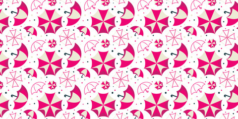 Vibrant Rain or Shine: Seamless Pink Umbrella Vector Pattern © SABRINA