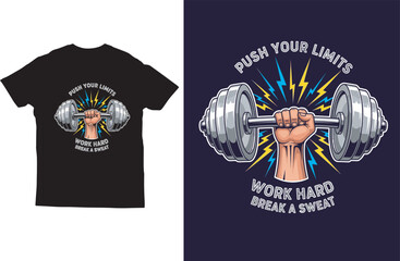 Push Your Limits – Motivational Gym Workout T‑Shirt Vector Design