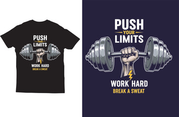 Push Your Limits Strong Motivational Gym T‑Shirt Design