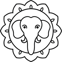 Mandala elephant head with ornamental frame illustration on transparent background