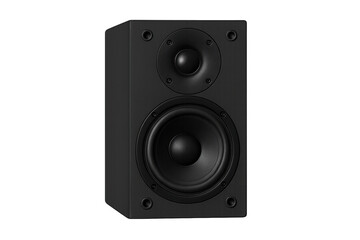 Fototapeta premium Black audio speaker producing sound on transparent background
