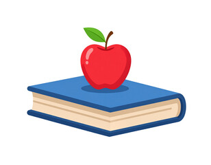 Flat Style Apple and Book Icon Representing Knowledge and Learning, Minimal Design, Isolated on White Background