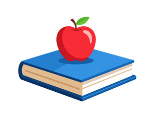 Flat Style Apple and Book Icon Representing Knowledge and Learning, Minimal Design, Isolated on White Background