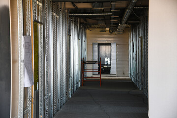 Steel studs used for the frame in a large commercial building