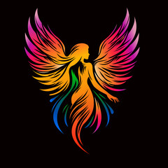 Fototapeta premium Vibrant Colorful Fairy or Phoenix Silhouette