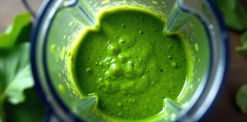 Fresh Green Smoothie Blending Vibrant Spinach and Kale Whirl in High-Powered Blender for a Healthy, Wholesome Beverage