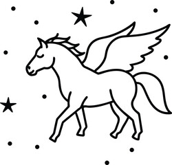 Pegasus flying through constellation night sky illustration on transparent background