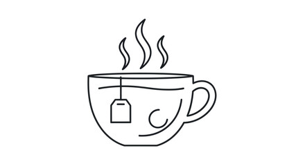 Steaming Cup of Tea with Tea Bag and Swirls.