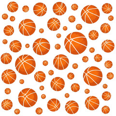 A dynamic background pattern featuring a scattered collection of vibrant orange basketballs, ideal for sports-themed graphic designs