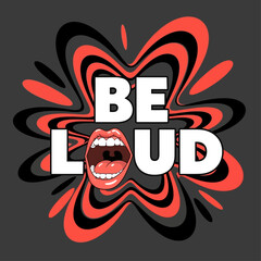 Retro comic style graphic of a screaming mouth with bold typography on a vibrant, explosive backdrop representing expression