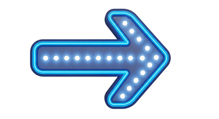 Glowing Blue Neon Arrow Sign with Dots isolated on a transparent background light