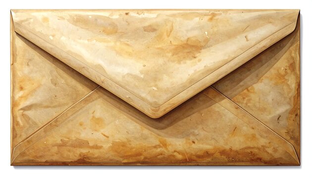 Aged, closed paper envelope with stains. Detailed texture and shadows present