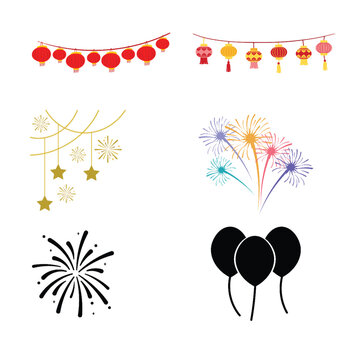 Mixed New Year and Festive Celebration Element Vector Set. Vector Illustration.