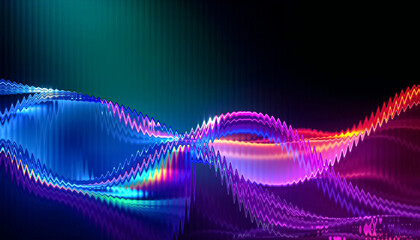Vibrant Purple and Blue Neon Light Spiral Wave Background with Glassy Sheen