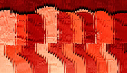 Group of People Silhouettes Red Abstract Faces in Profile with Glassy Overlay