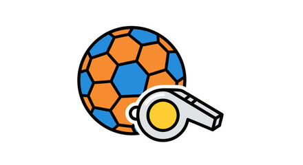 Obraz premium Colorful Soccer Ball and Silver Whistle Icon for Sports.