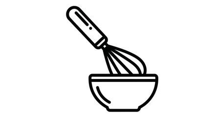 Simple Line Art Illustration of a Whisk in a Bowl.