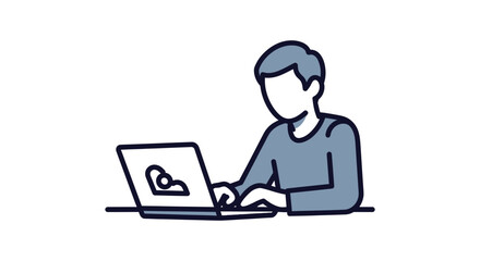 Person using a laptop depicted in a simple line drawing style.