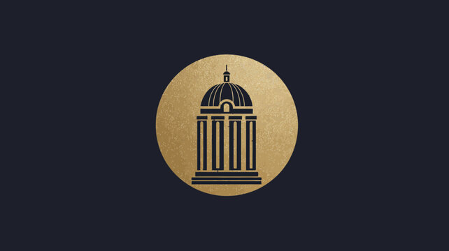 Stylized golden dome building graphic with columns on a dark background, elegant classical architecture icon for luxury design
