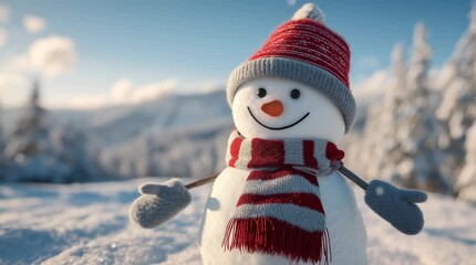 Winter landscape with saluting snowman - Powered by Adobe