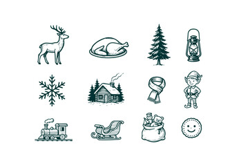Fototapeta premium Christmas Set of Vector Hand Drawn Illustration Asset for by AZ for UI/UX, Books, Design and Decoration Asset