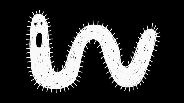 White wiggly hand drawn weird worm character on alpha